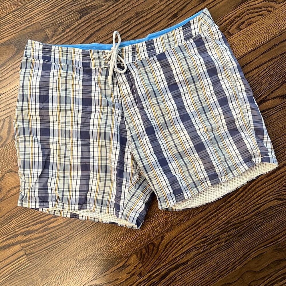 J. Crew Original Swimwear Madras Plaid Board Shorts.  Size 38